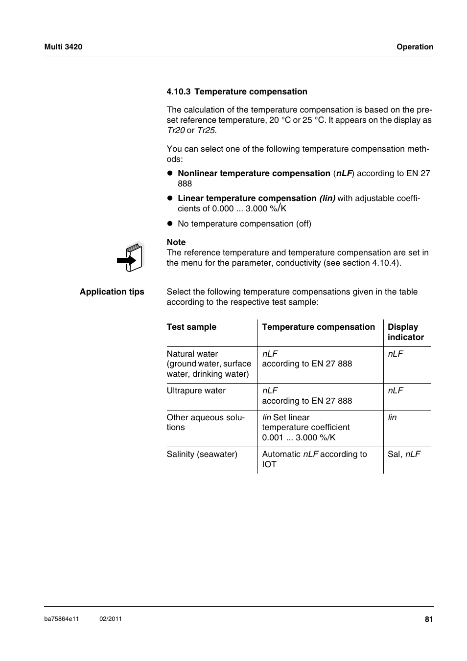 3 temperature compensation | Xylem Multi 3420 User Manual | Page 81 / 118