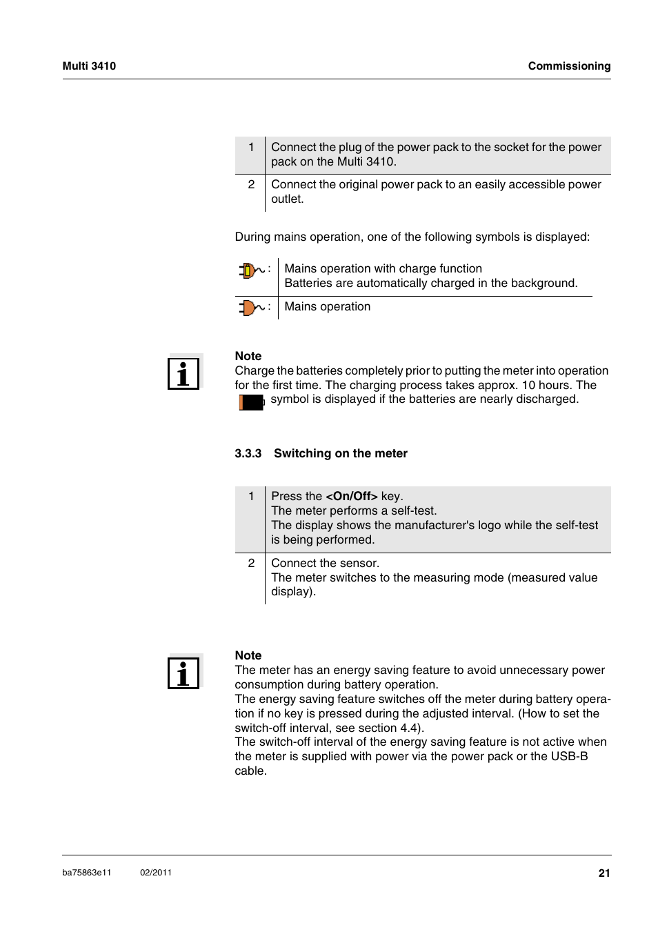 3 switching on the meter, Switching on the meter | Xylem Multi 3410 User Manual | Page 21 / 118