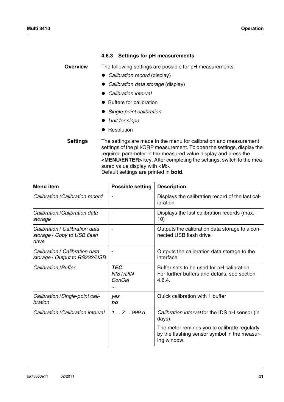 3 settings for ph measurements, Settings for ph measurements | Xylem Multi 3410 User Manual | Page 41 / 118