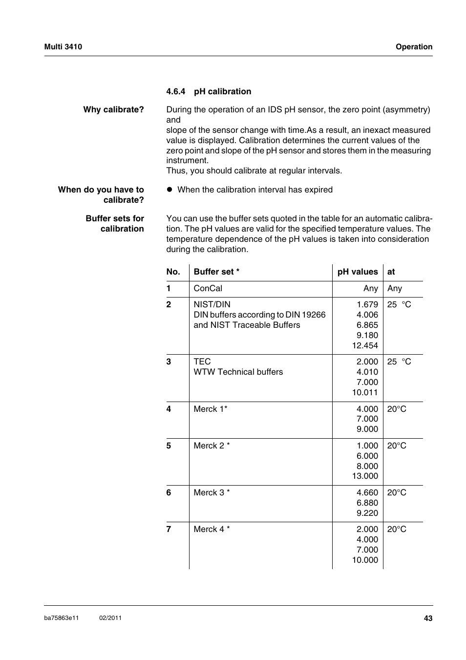 4 ph calibration, Ph calibration | Xylem Multi 3410 User Manual | Page 43 / 118