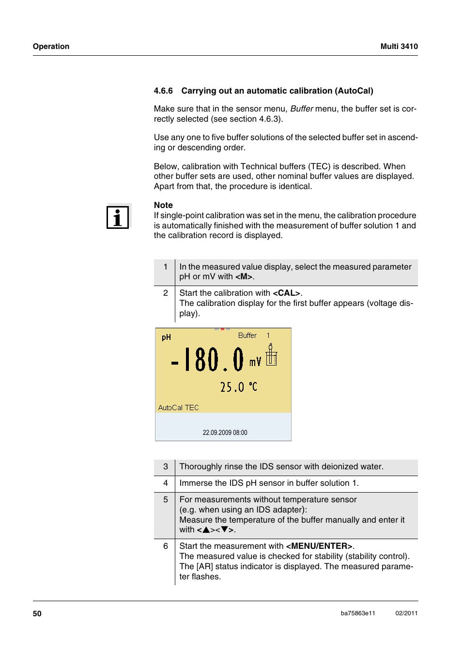 6 carrying out an automatic calibration (autocal) | Xylem Multi 3410 User Manual | Page 50 / 118