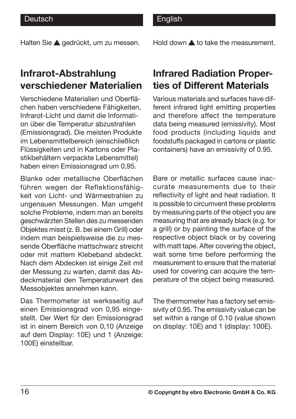 Infrarot-abstrahlung verschiedener materialien | Xylem TLC 730 HANDHELD INFRARED THERMOMETERS User Manual | Page 16 / 44