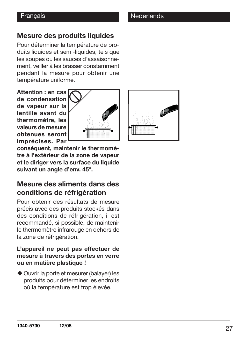 Mesure des produits liquides | Xylem TLC 730 HANDHELD INFRARED THERMOMETERS User Manual | Page 27 / 44