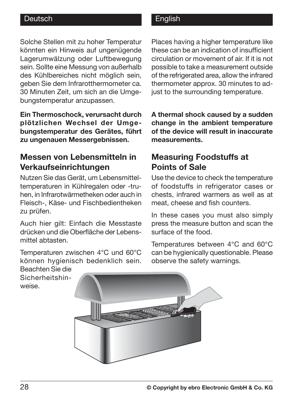 Messen von lebensmitteln in verkaufseinrichtungen, Measuring foodstuffs at points of sale | Xylem TLC 730 HANDHELD INFRARED THERMOMETERS User Manual | Page 28 / 44