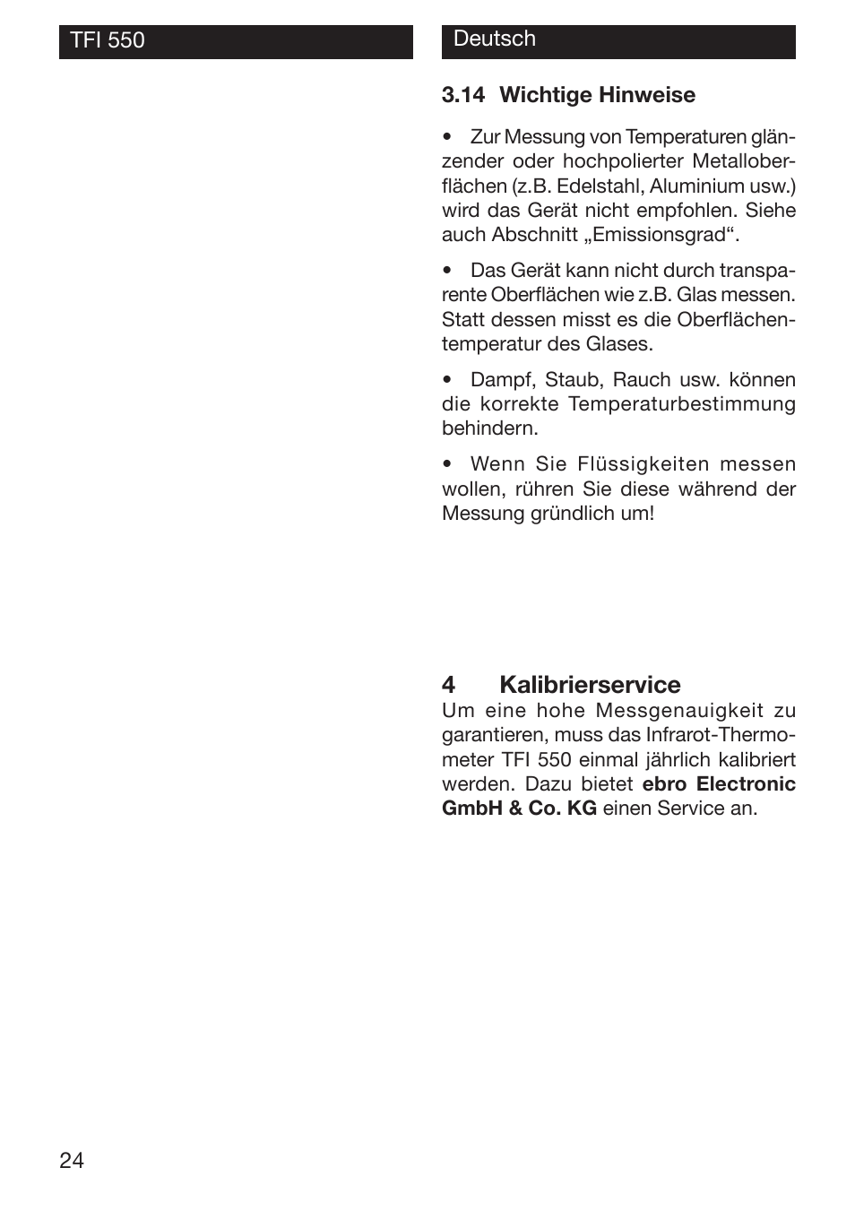 4kalibrierservice | Xylem TFI 550 NON-CONTACT THERMOMETERS User Manual | Page 24 / 36