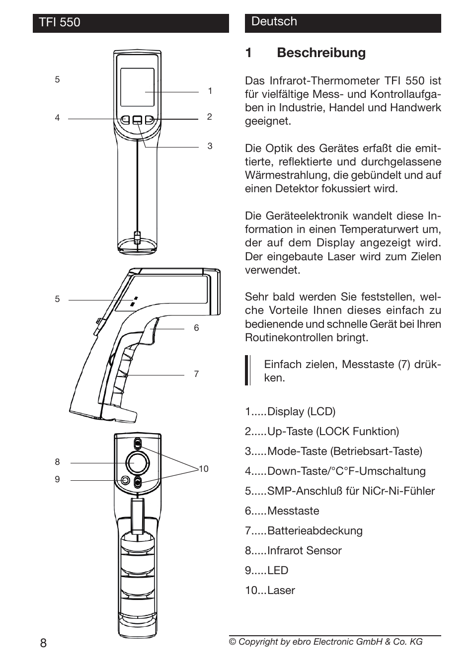 1beschreibung | Xylem TFI 550 NON-CONTACT THERMOMETERS User Manual | Page 8 / 36