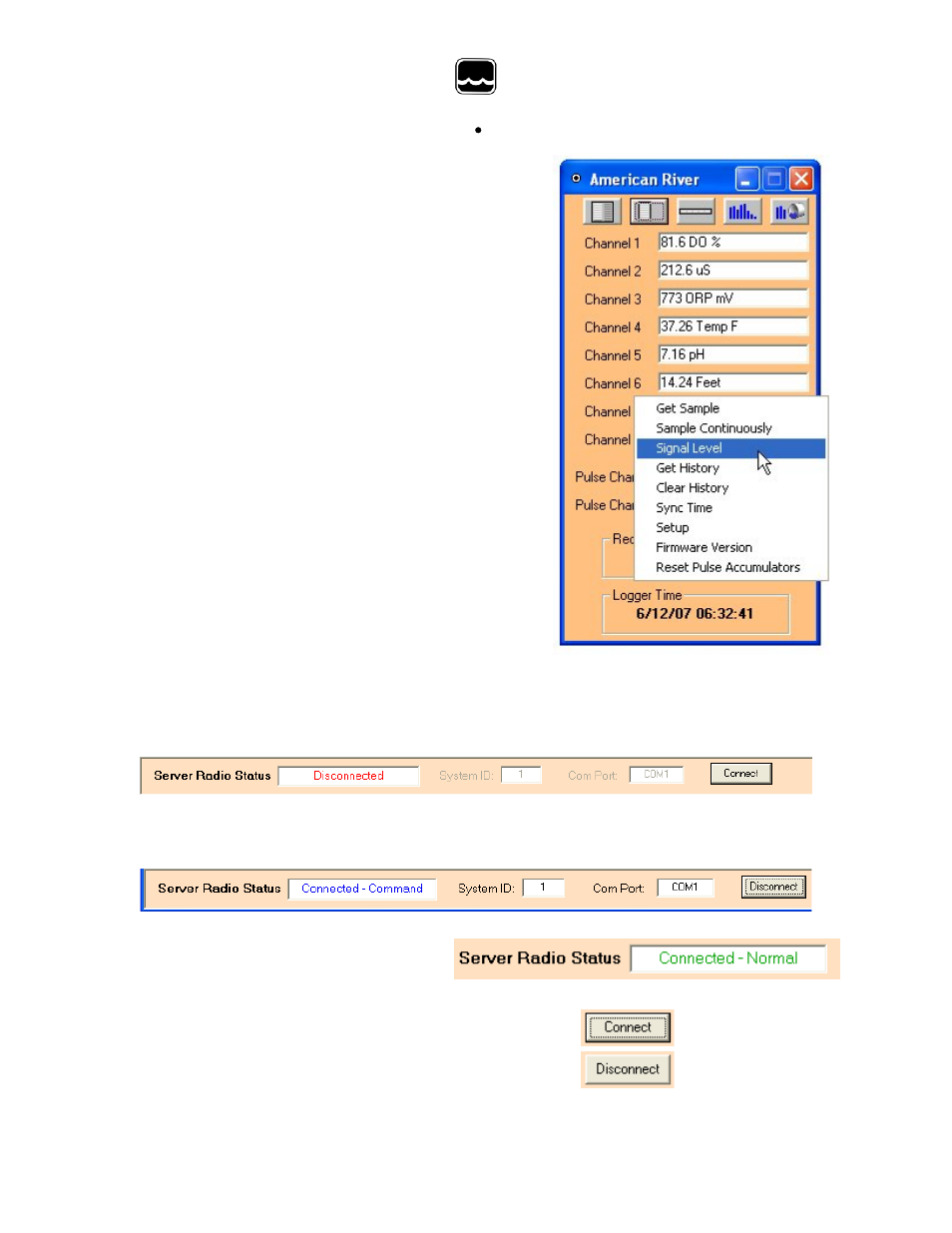 Viii. server status bar | Xylem Global Access Radio Modem Software User Manual | Page 15 / 16