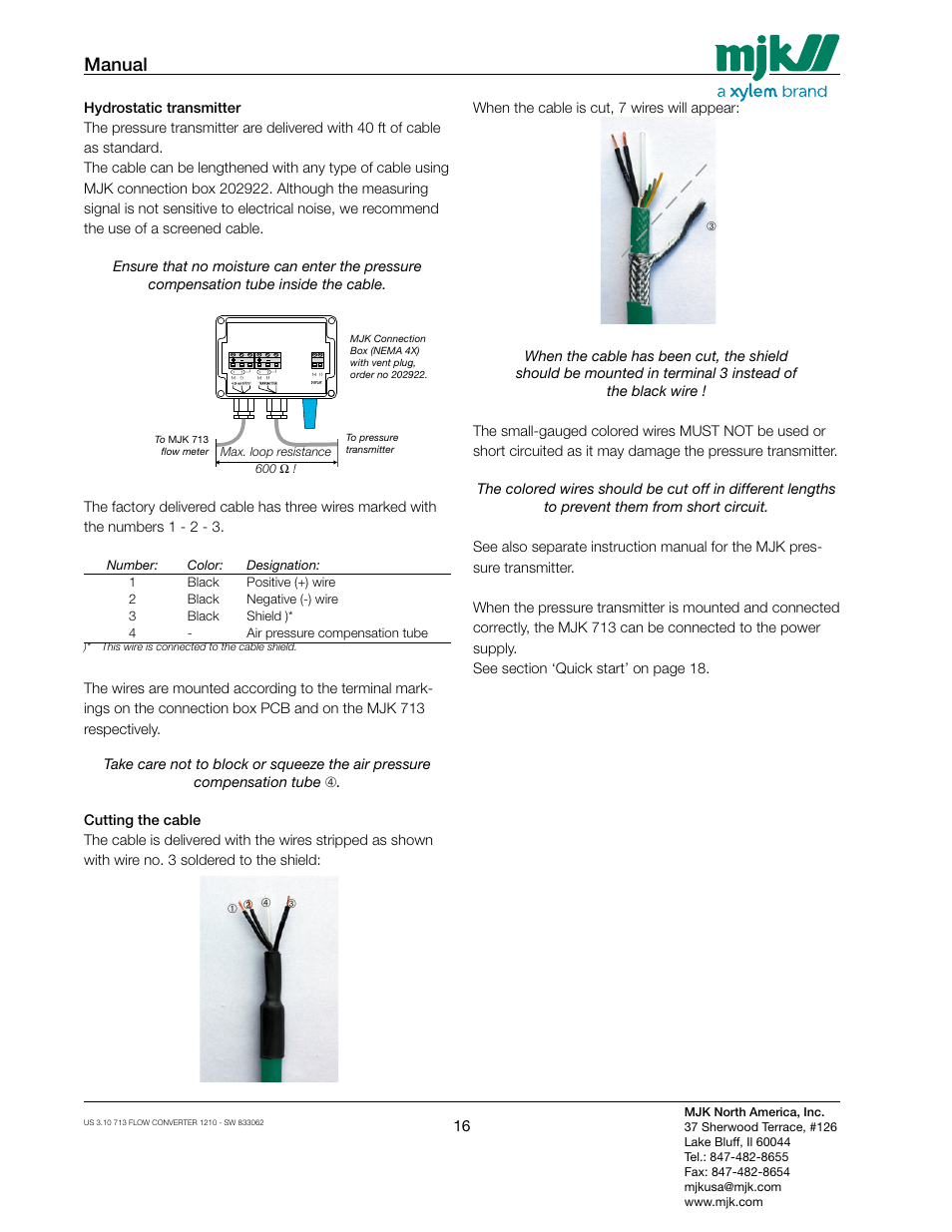 Manual | Xylem MJK 713 Open Channel Flowmeter User Manual | Page 16 / 40