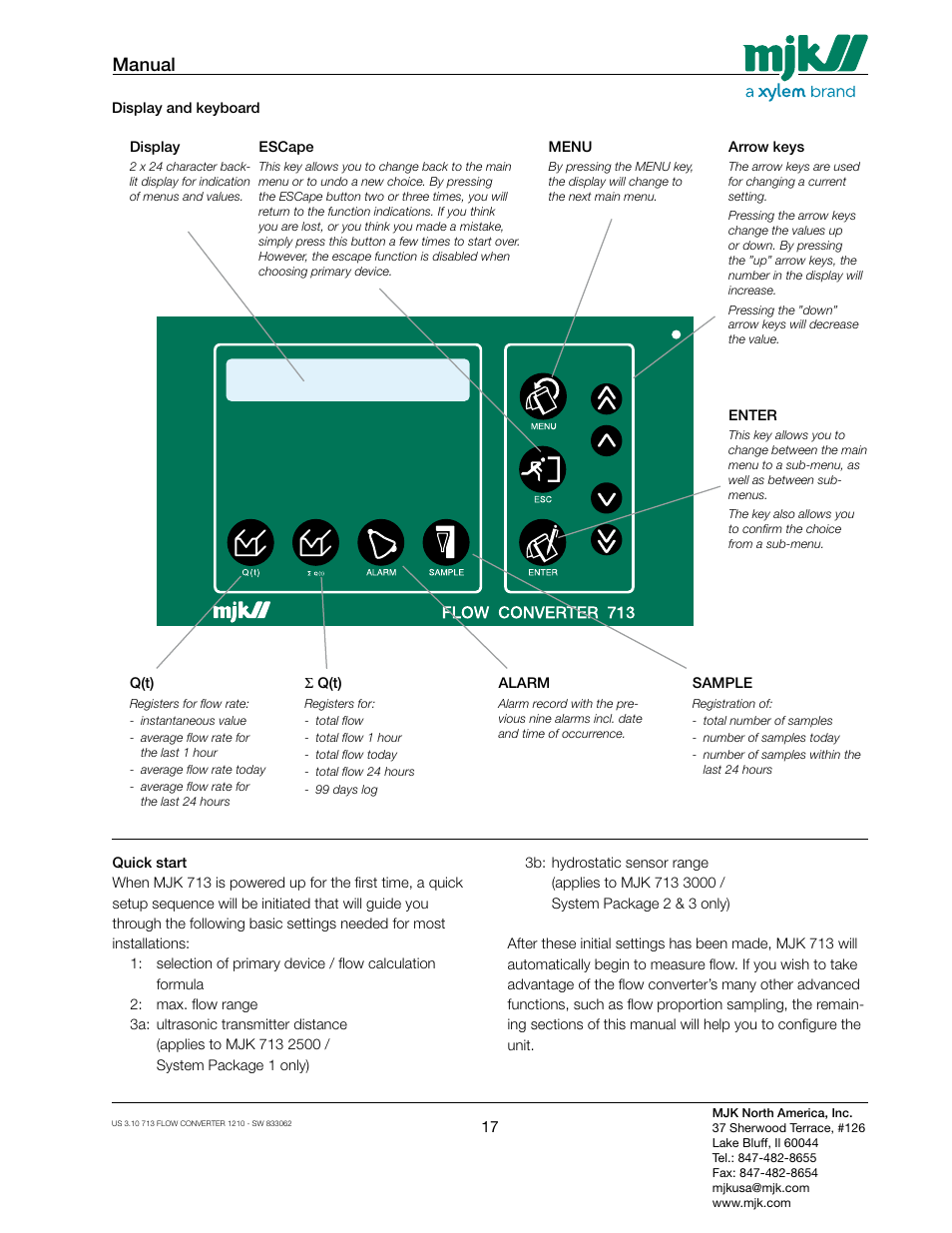 Manual | Xylem MJK 713 Open Channel Flowmeter User Manual | Page 17 / 40