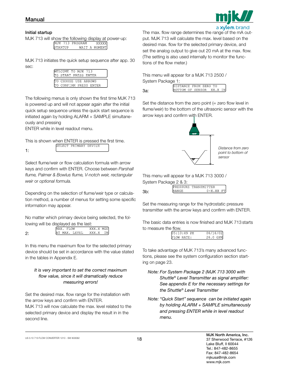Manual | Xylem MJK 713 Open Channel Flowmeter User Manual | Page 18 / 40