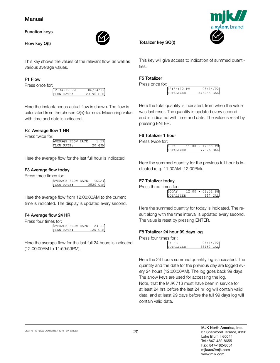 Manual | Xylem MJK 713 Open Channel Flowmeter User Manual | Page 20 / 40