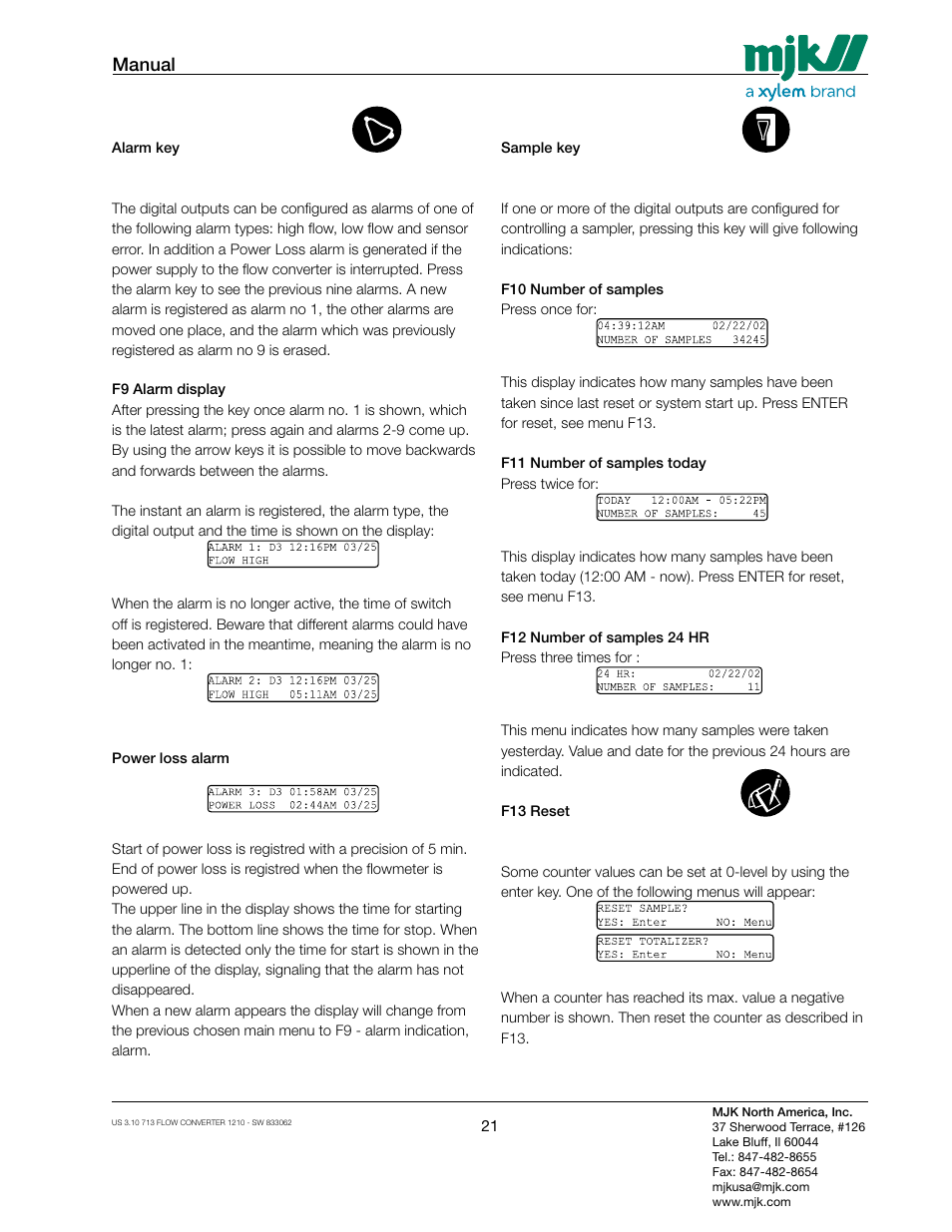 Manual | Xylem MJK 713 Open Channel Flowmeter User Manual | Page 21 / 40