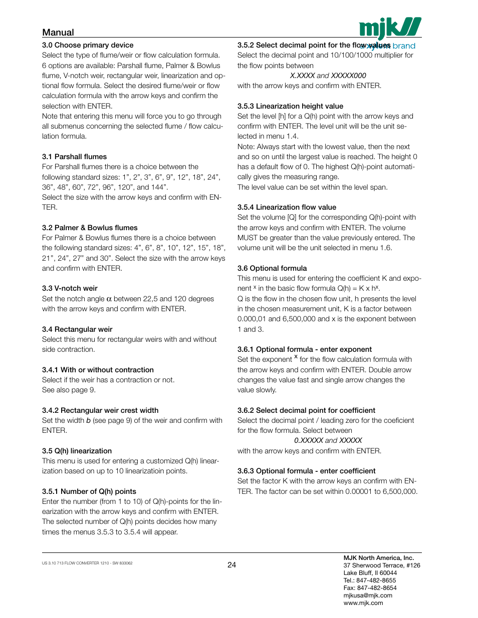 Manual | Xylem MJK 713 Open Channel Flowmeter User Manual | Page 24 / 40