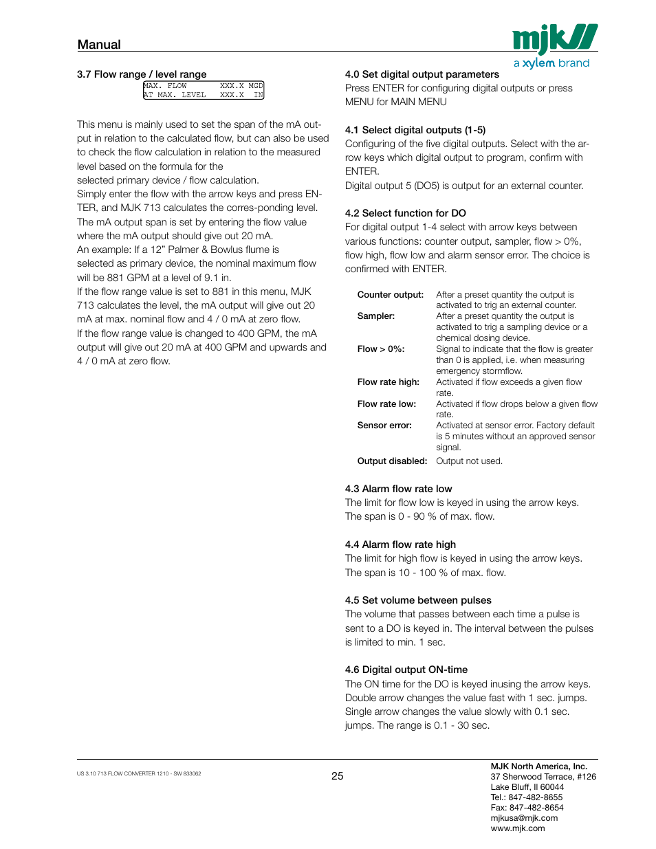 Manual | Xylem MJK 713 Open Channel Flowmeter User Manual | Page 25 / 40