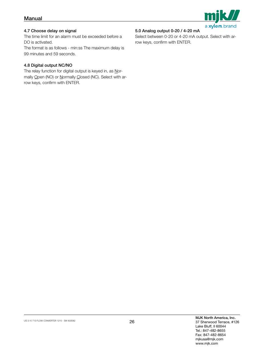 Manual | Xylem MJK 713 Open Channel Flowmeter User Manual | Page 26 / 40