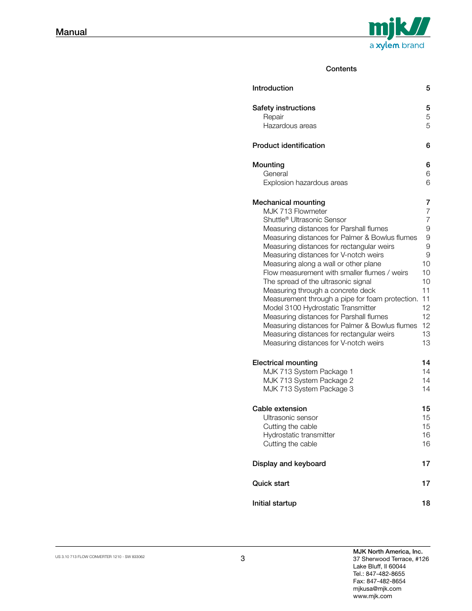 Manual | Xylem MJK 713 Open Channel Flowmeter User Manual | Page 3 / 40