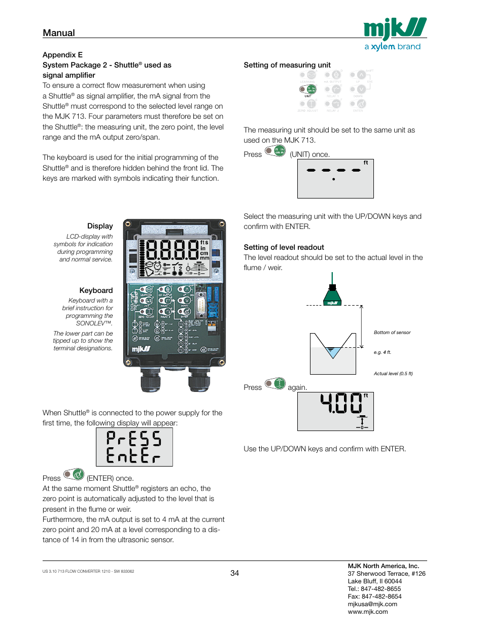 Manual | Xylem MJK 713 Open Channel Flowmeter User Manual | Page 34 / 40