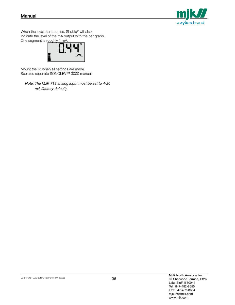 Manual | Xylem MJK 713 Open Channel Flowmeter User Manual | Page 36 / 40