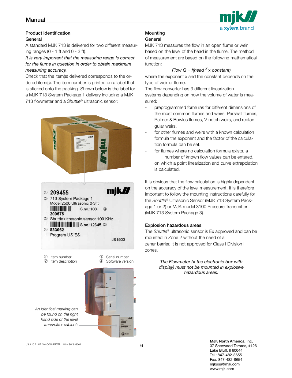 Manual | Xylem MJK 713 Open Channel Flowmeter User Manual | Page 6 / 40