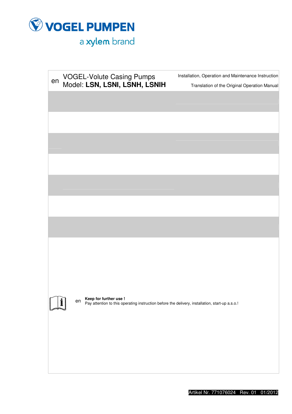 Xylem LSNIH User Manual | 22 pages
