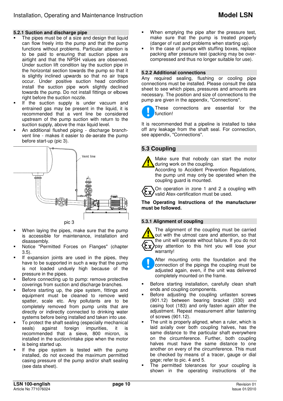 Model lsn, 3 coupling | Xylem LSNIH User Manual | Page 12 / 22