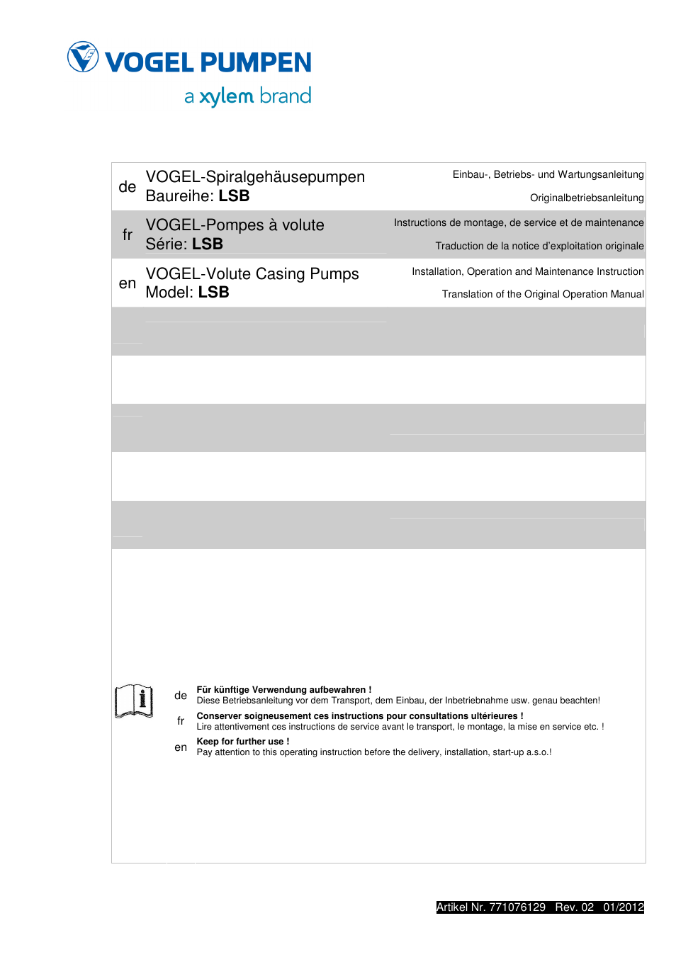 Xylem LSB User Manual | 108 pages