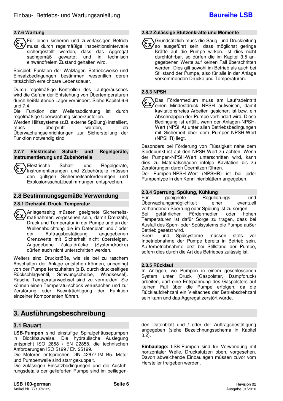 Baureihe lsb, Ausführungsbeschreibung, Einbau-, betriebs- und wartungsanleitung | 8 bestimmungsgemäße verwendung, 1 bauart | Xylem LSB User Manual | Page 10 / 108