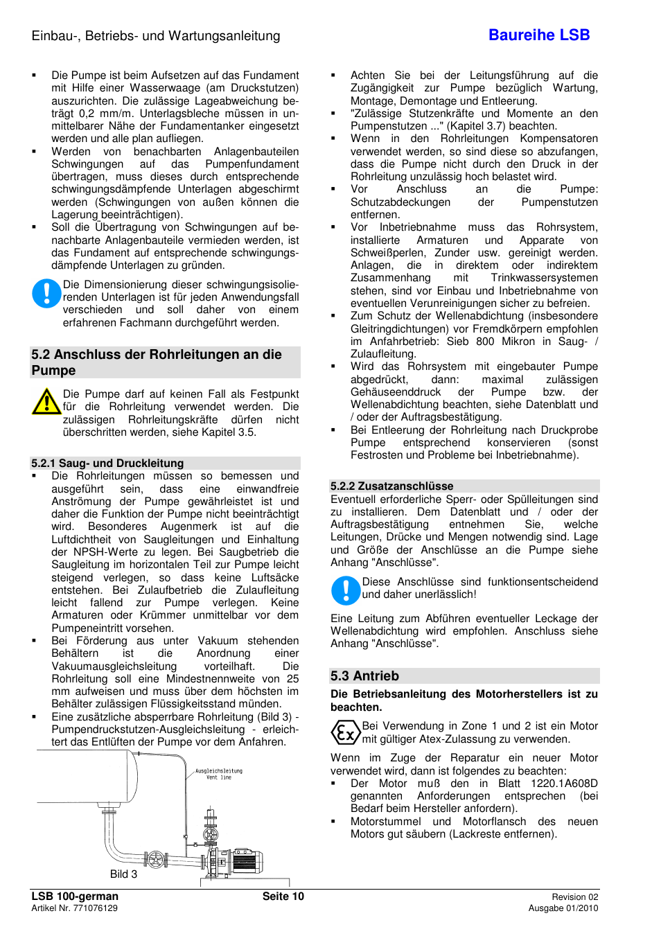 Baureihe lsb, Einbau-, betriebs- und wartungsanleitung, 2 anschluss der rohrleitungen an die pumpe | 3 antrieb | Xylem LSB User Manual | Page 14 / 108