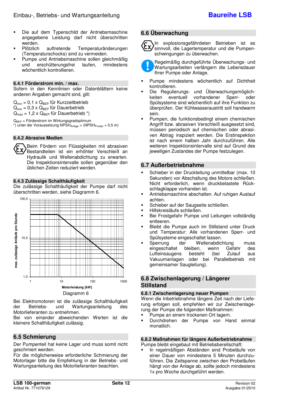Baureihe lsb, Einbau-, betriebs- und wartungsanleitung, 5 schmierung | 6 überwachung, 7 außerbetriebnahme, 8 zwischenlagerung / längerer stillstand | Xylem LSB User Manual | Page 16 / 108