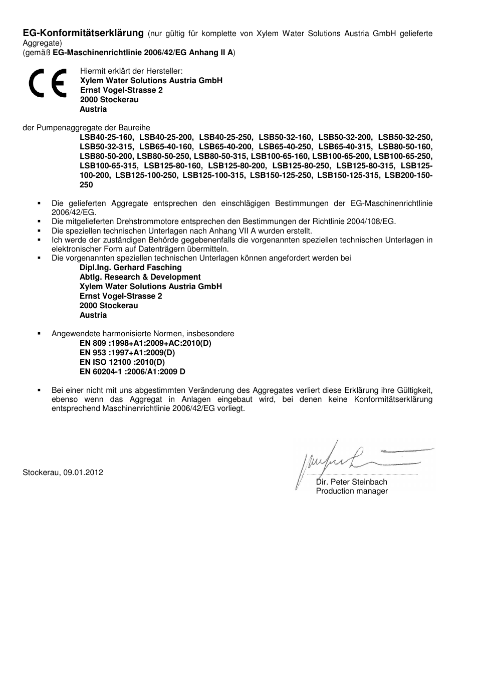 Eg-konformitätserklärung | Xylem LSB User Manual | Page 2 / 108