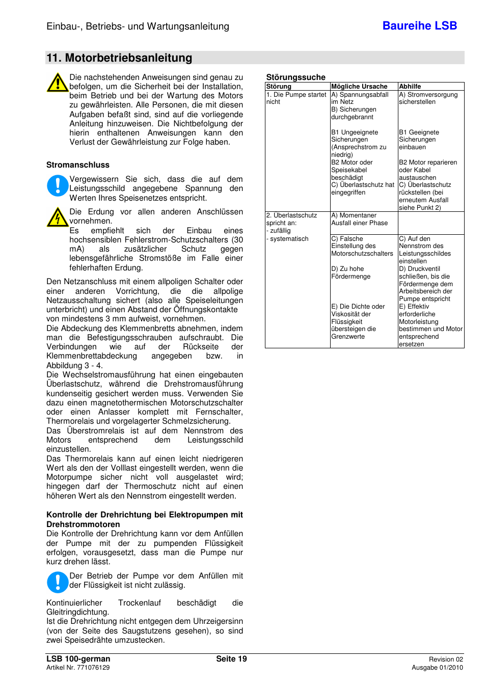 Baureihe lsb, Motorbetriebsanleitung, Einbau-, betriebs- und wartungsanleitung | Xylem LSB User Manual | Page 23 / 108