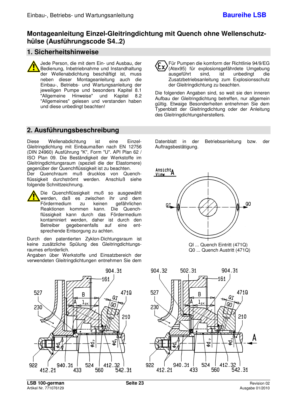 Baureihe lsb, Sicherheitshinweise, Ausführungsbeschreibung | Einbau-, betriebs- und wartungsanleitung | Xylem LSB User Manual | Page 27 / 108