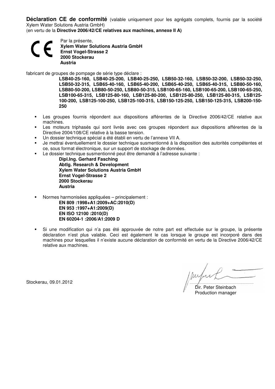 Déclaration ce de conformité | Xylem LSB User Manual | Page 3 / 108