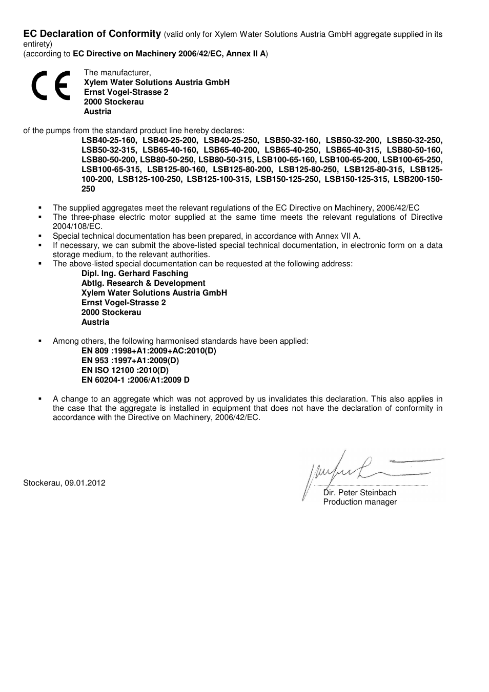 Ec declaration of conformity | Xylem LSB User Manual | Page 4 / 108