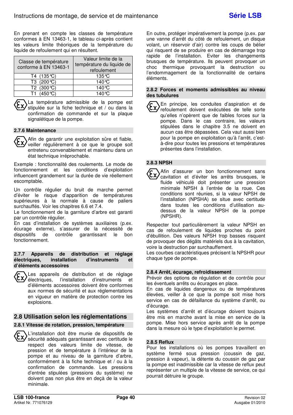 Série lsb, 8 utilisation selon les réglementations | Xylem LSB User Manual | Page 44 / 108