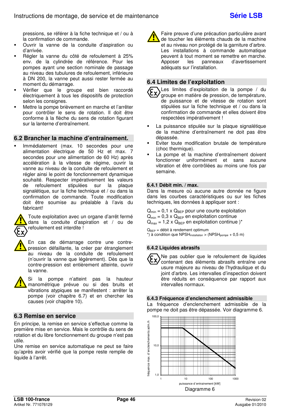 Série lsb, 2 brancher la machine d’entraînement, 3 remise en service | 4 limites de l’exploitation | Xylem LSB User Manual | Page 50 / 108