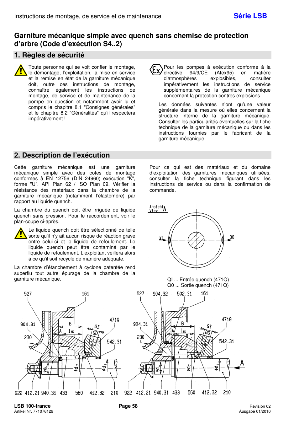 Série lsb, Règles de sécurité, Description de l’exécution | Xylem LSB User Manual | Page 62 / 108