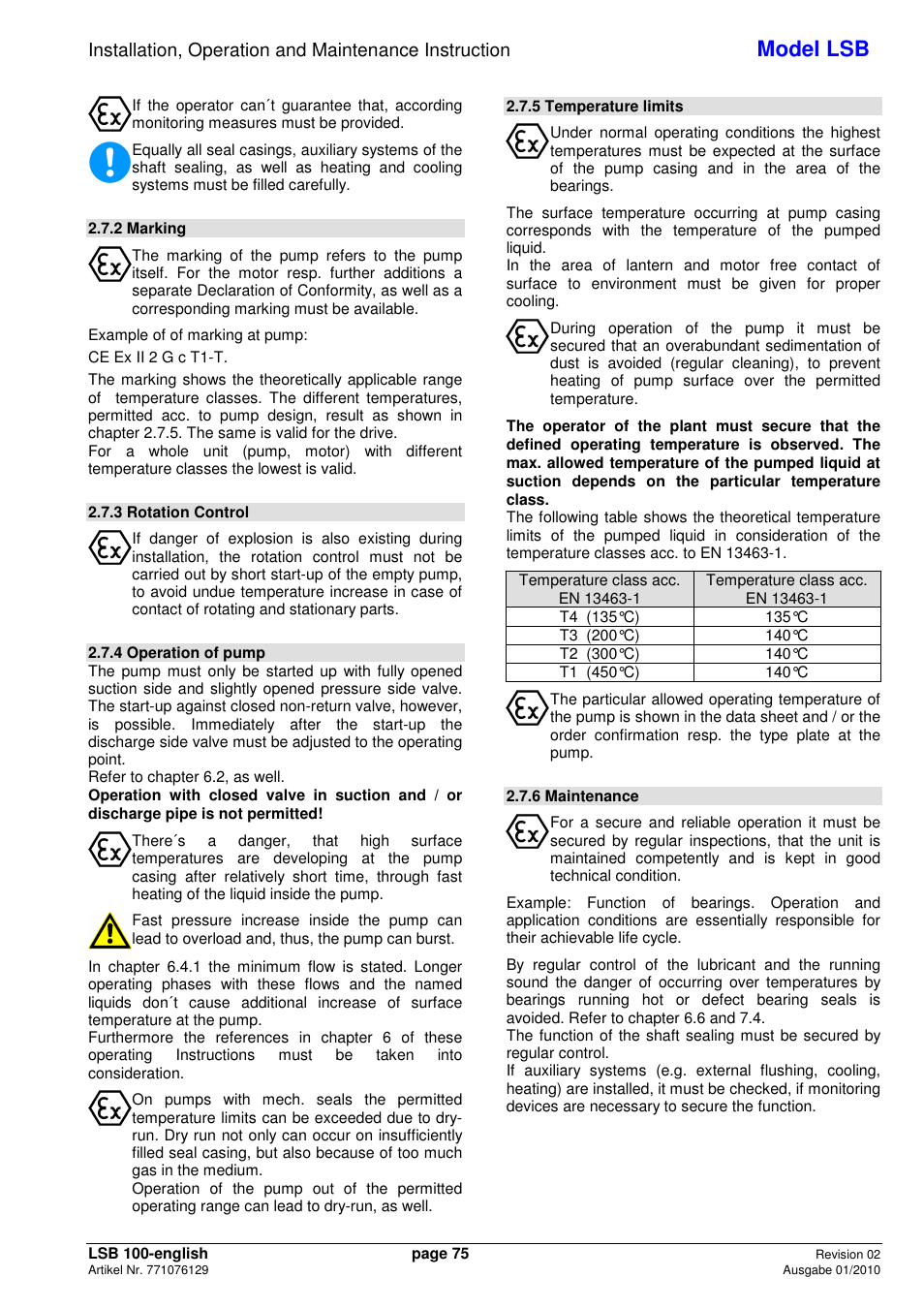 Model lsb | Xylem LSB User Manual | Page 79 / 108