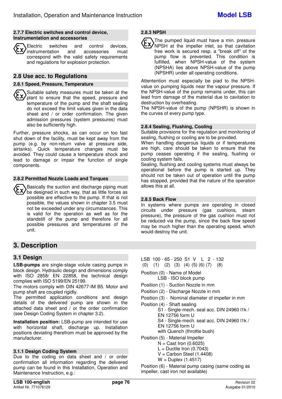 Model lsb, Description, 8 use acc. to regulations | 1 design | Xylem LSB User Manual | Page 80 / 108