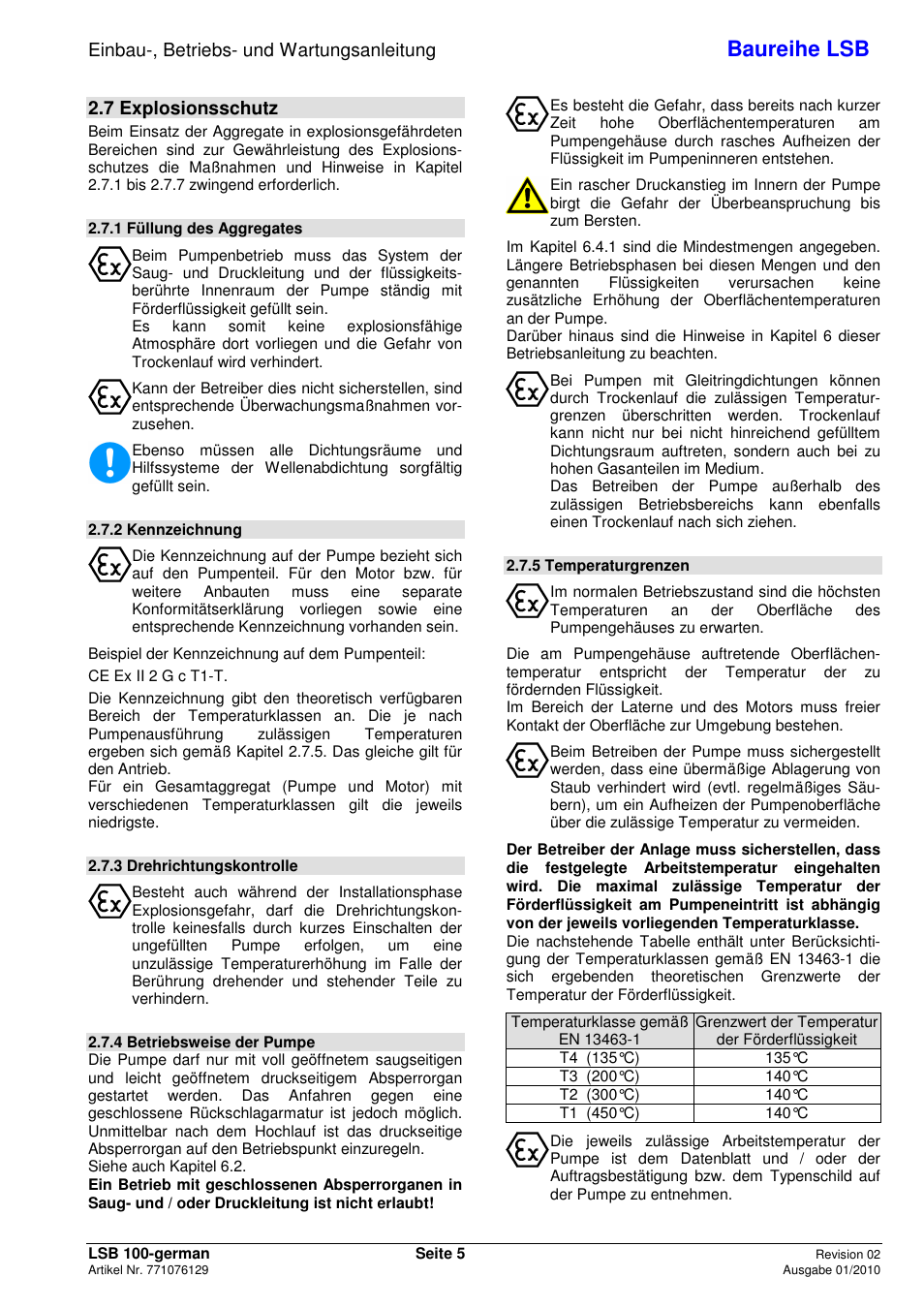 Baureihe lsb, Einbau-, betriebs- und wartungsanleitung, 7 explosionsschutz | Xylem LSB User Manual | Page 9 / 108