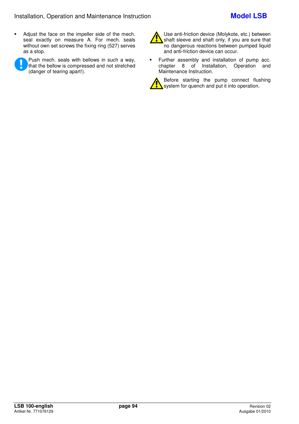 Model lsb | Xylem LSB User Manual | Page 98 / 108