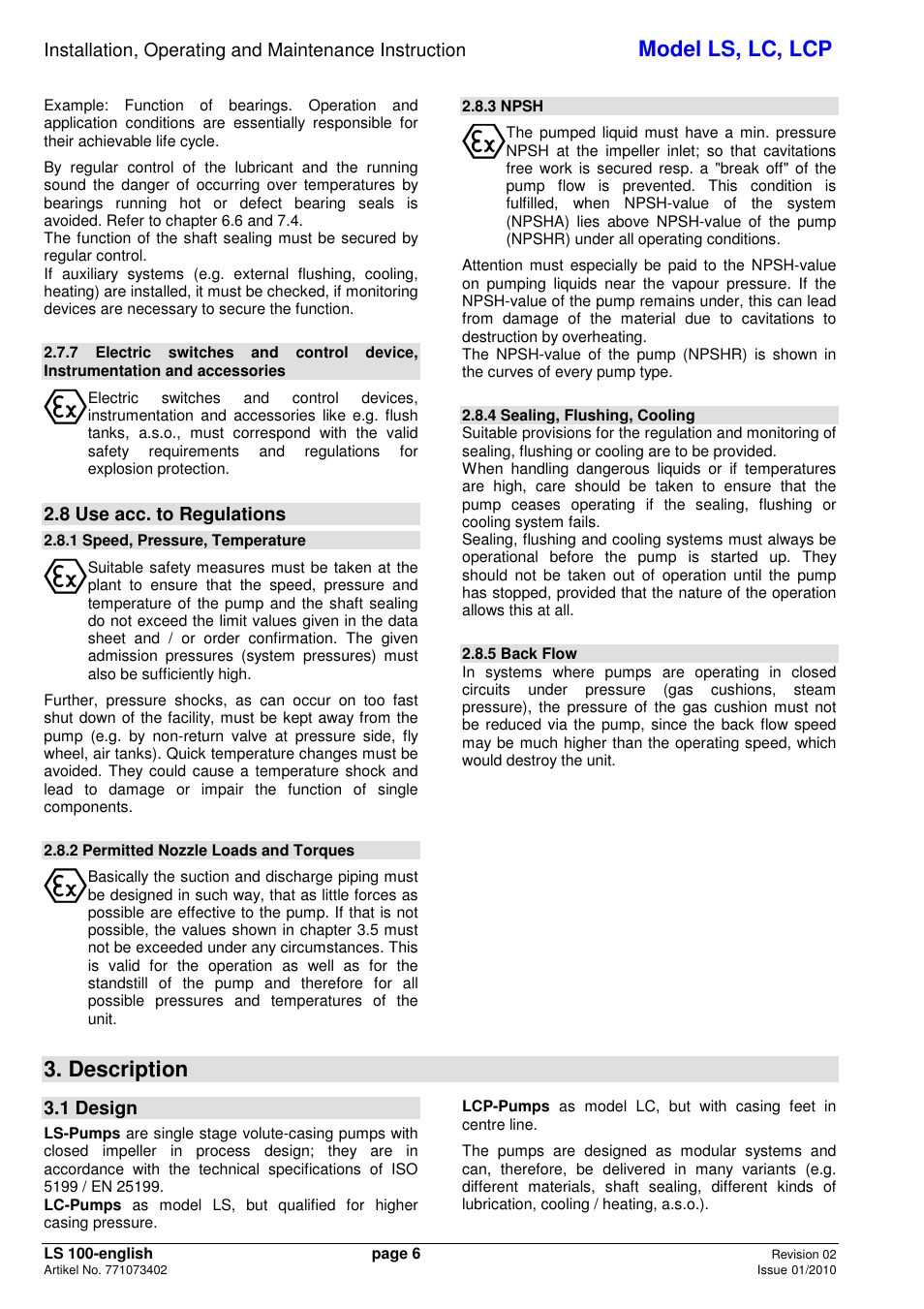 Model ls, lc, lcp, Description, 8 use acc. to regulations | 1 design | Xylem LCP User Manual | Page 8 / 23