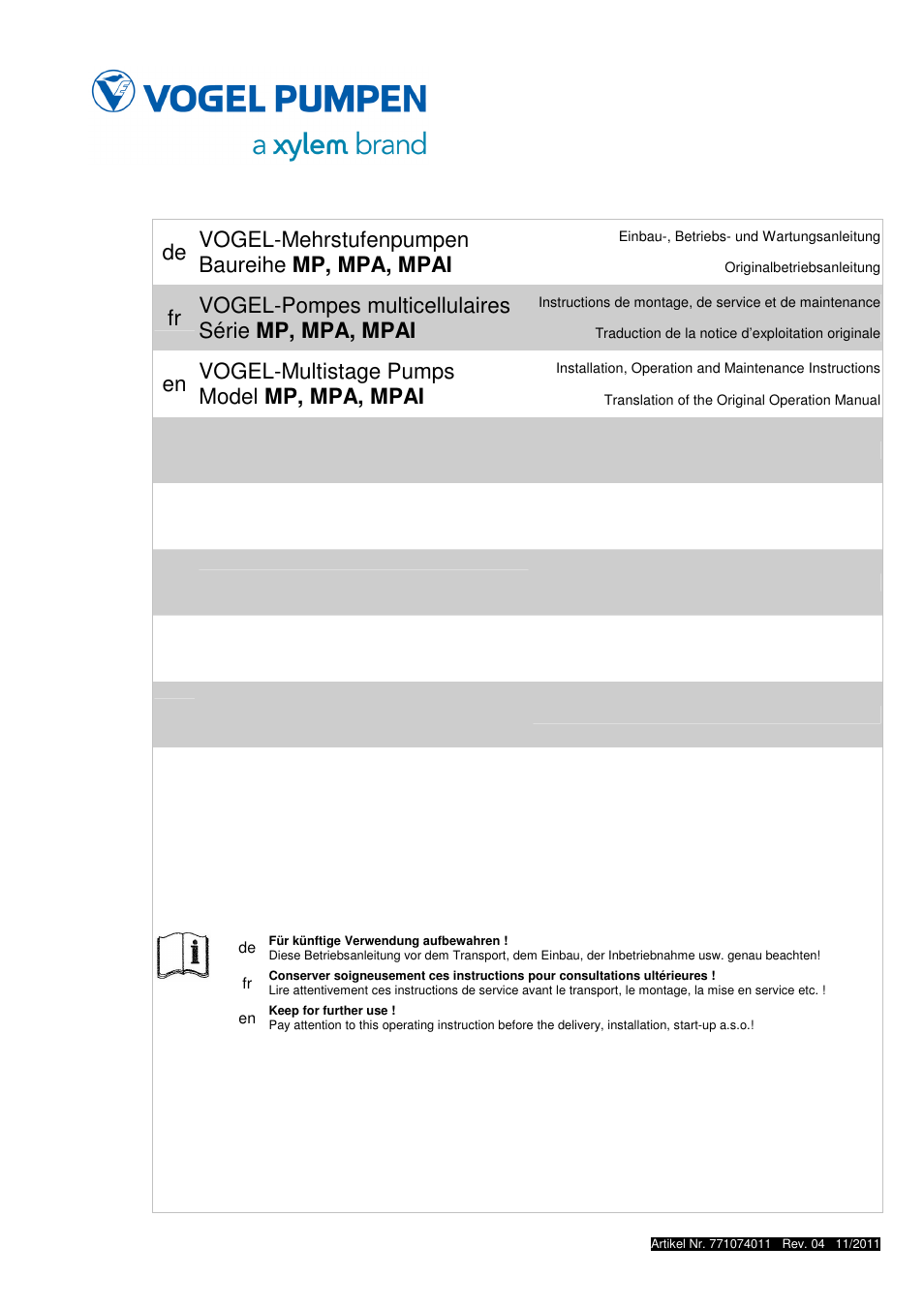 Xylem MPAI User Manual | 135 pages