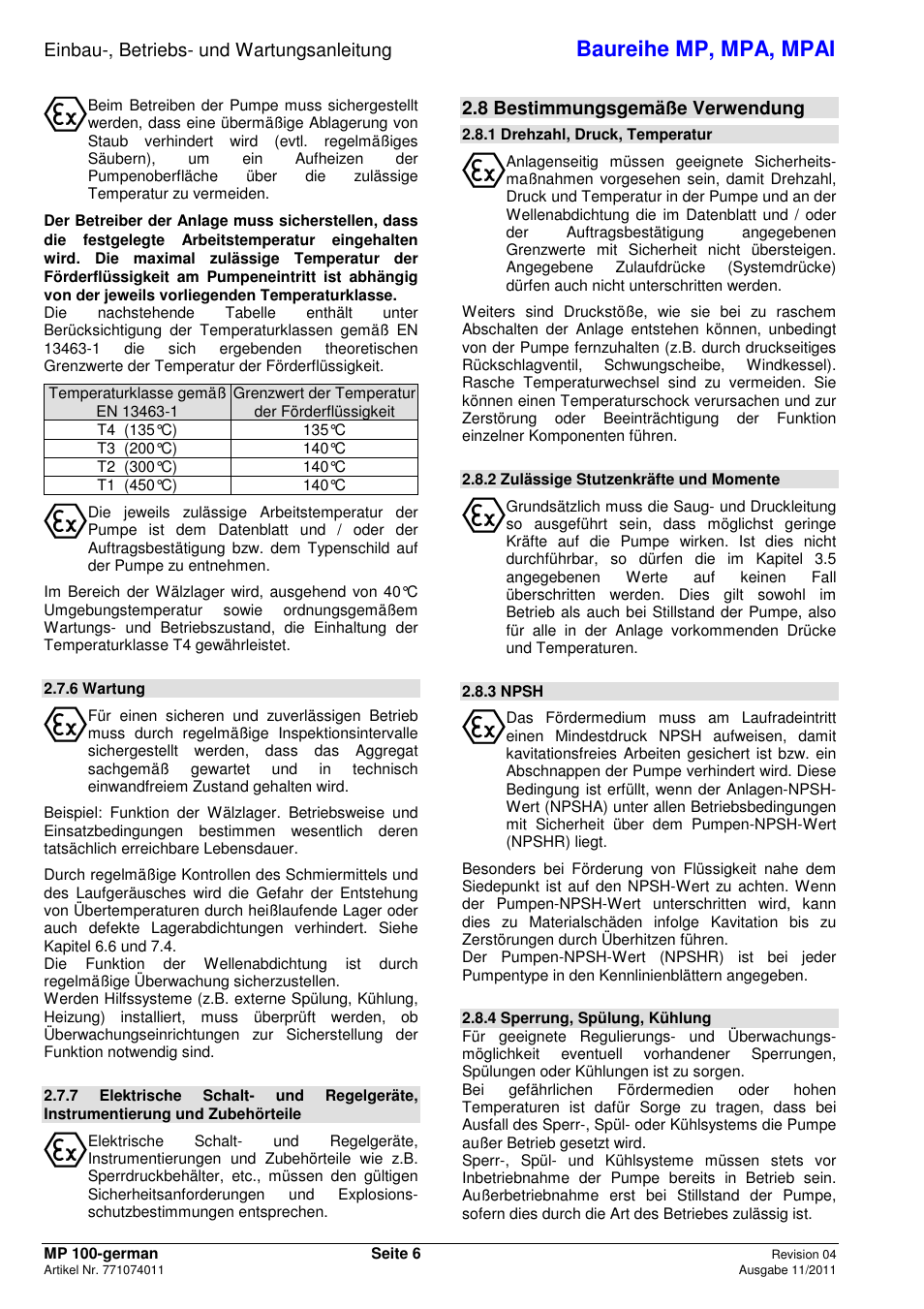 Baureihe mp, mpa, mpai, Einbau-, betriebs- und wartungsanleitung, 8 bestimmungsgemäße verwendung | Xylem MPAI User Manual | Page 10 / 135