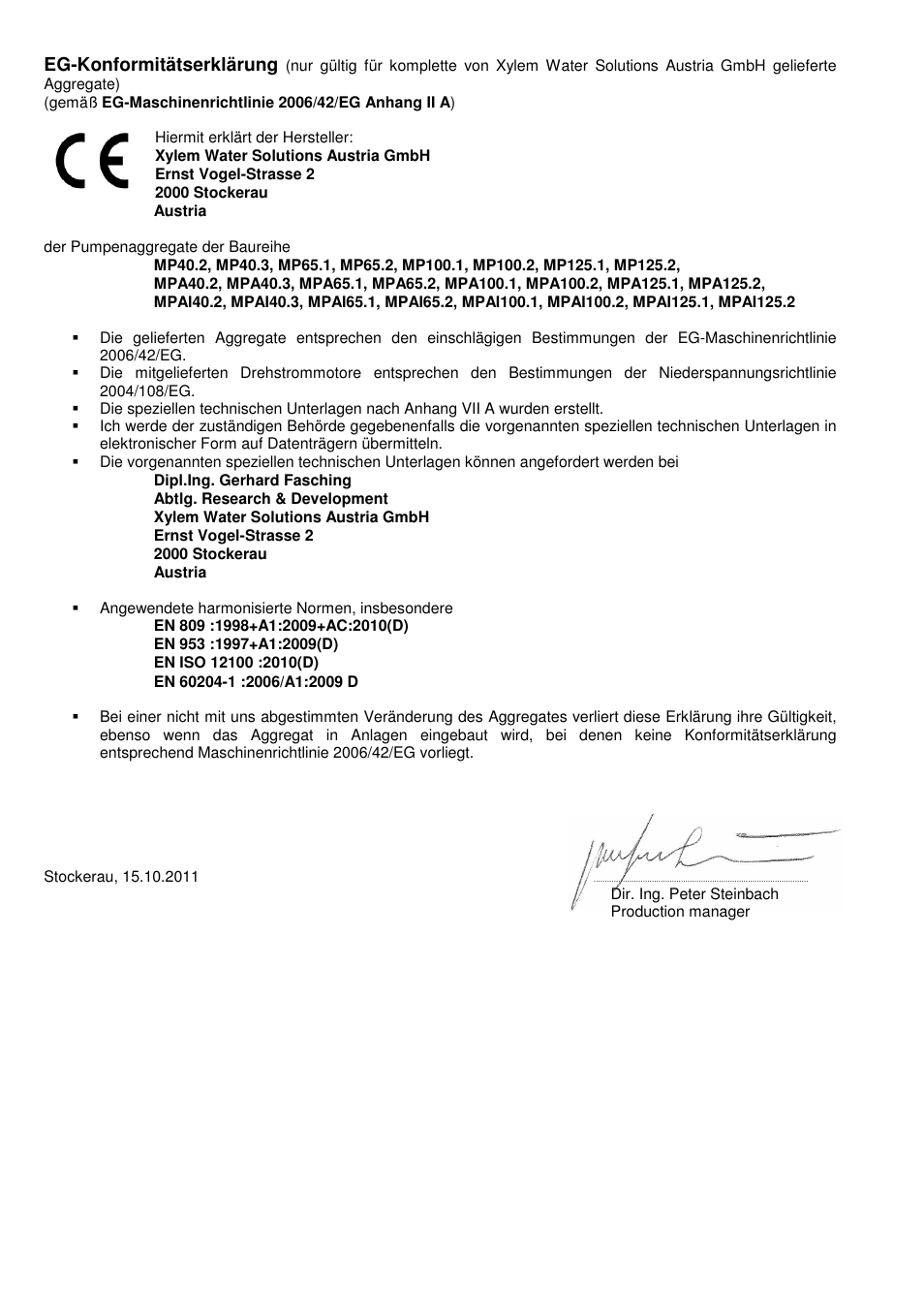 Eg-konformitätserklärung | Xylem MPAI User Manual | Page 2 / 135