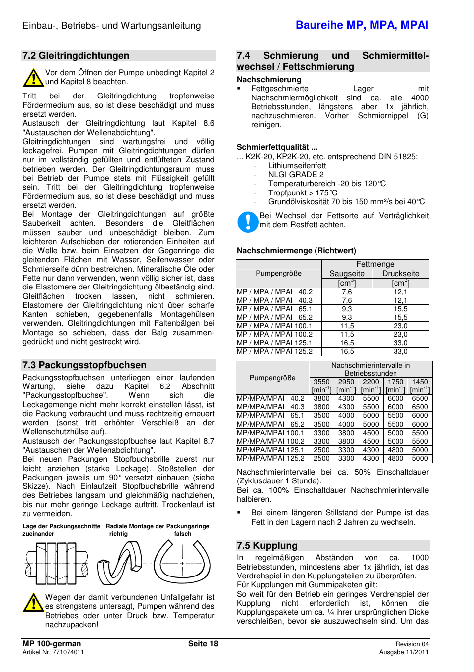 Baureihe mp, mpa, mpai, Einbau-, betriebs- und wartungsanleitung, 2 gleitringdichtungen | 3 packungsstopfbuchsen, 5 kupplung | Xylem MPAI User Manual | Page 22 / 135