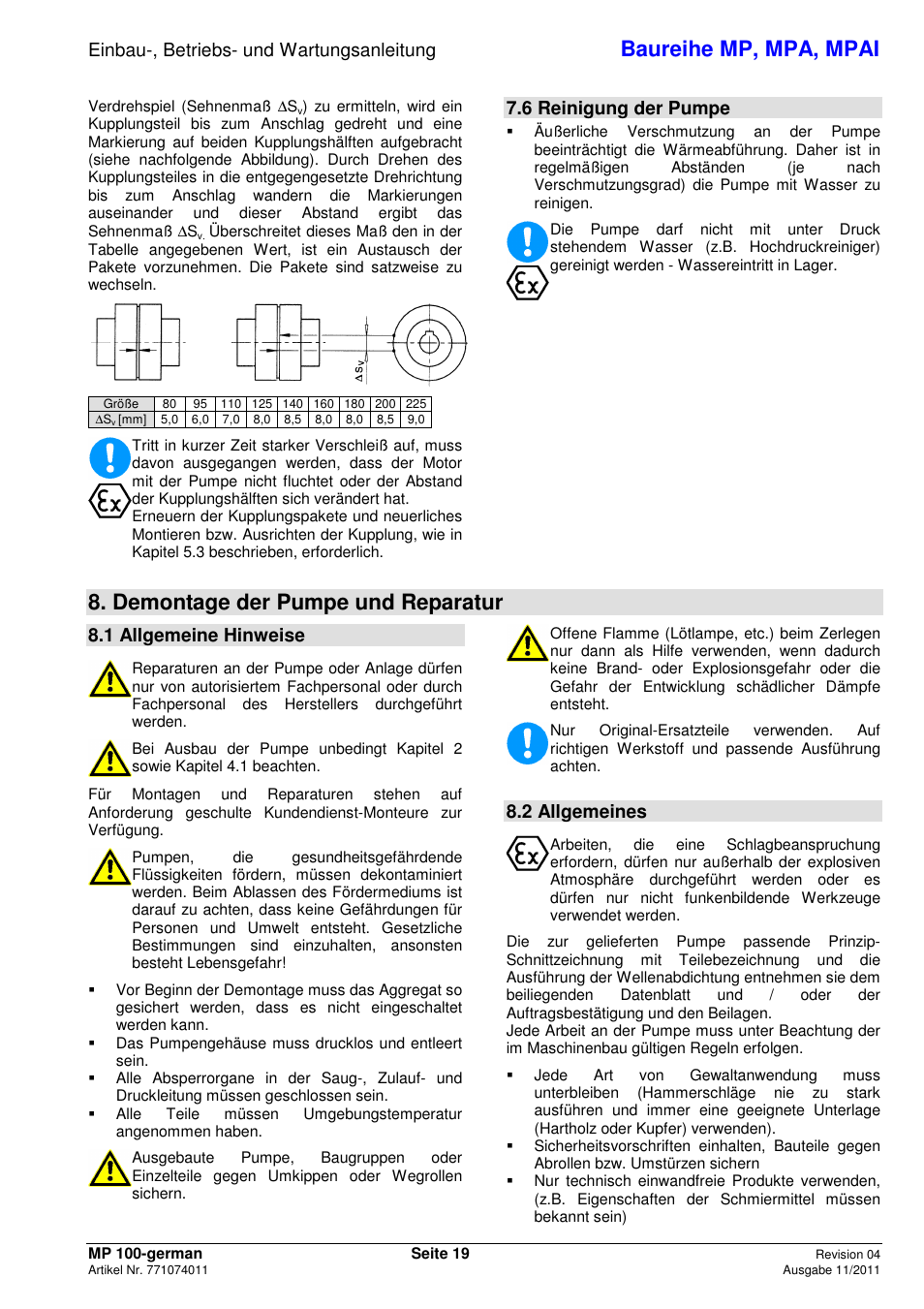 Baureihe mp, mpa, mpai, Demontage der pumpe und reparatur, Einbau-, betriebs- und wartungsanleitung | 6 reinigung der pumpe, 1 allgemeine hinweise, 2 allgemeines | Xylem MPAI User Manual | Page 23 / 135