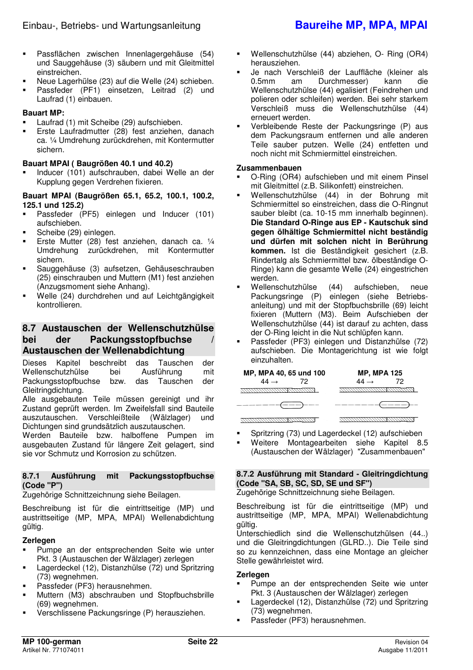 Baureihe mp, mpa, mpai, Einbau-, betriebs- und wartungsanleitung | Xylem MPAI User Manual | Page 26 / 135