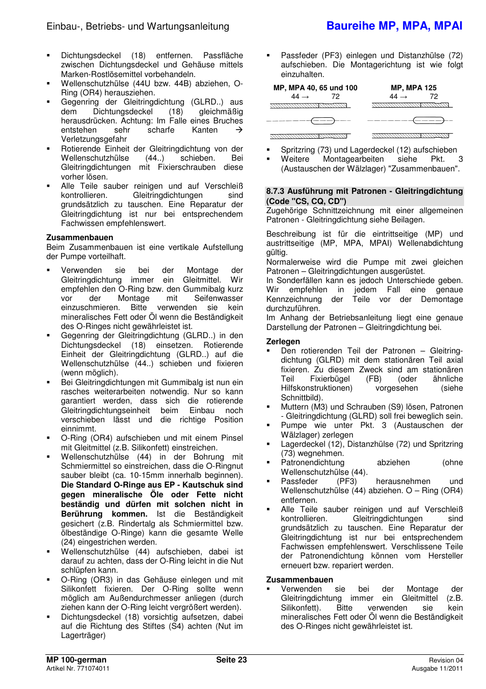 Baureihe mp, mpa, mpai, Einbau-, betriebs- und wartungsanleitung | Xylem MPAI User Manual | Page 27 / 135