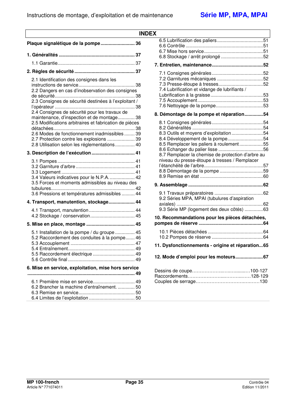 Série mp, mpa, mpai | Xylem MPAI User Manual | Page 39 / 135